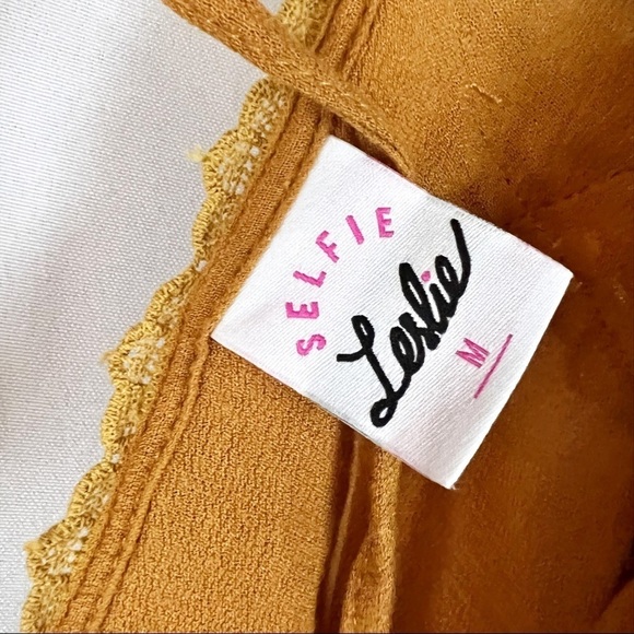 Selfie Leslie Mustard Yellow Lace Romper Boho Bohemian - Picture 3 of 5